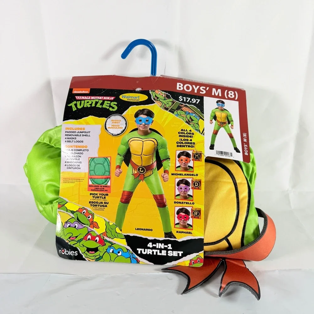 Teenage Mutant Ninja Turtles Boys M (8) 4-in-1 Costume Set Rubies NWT